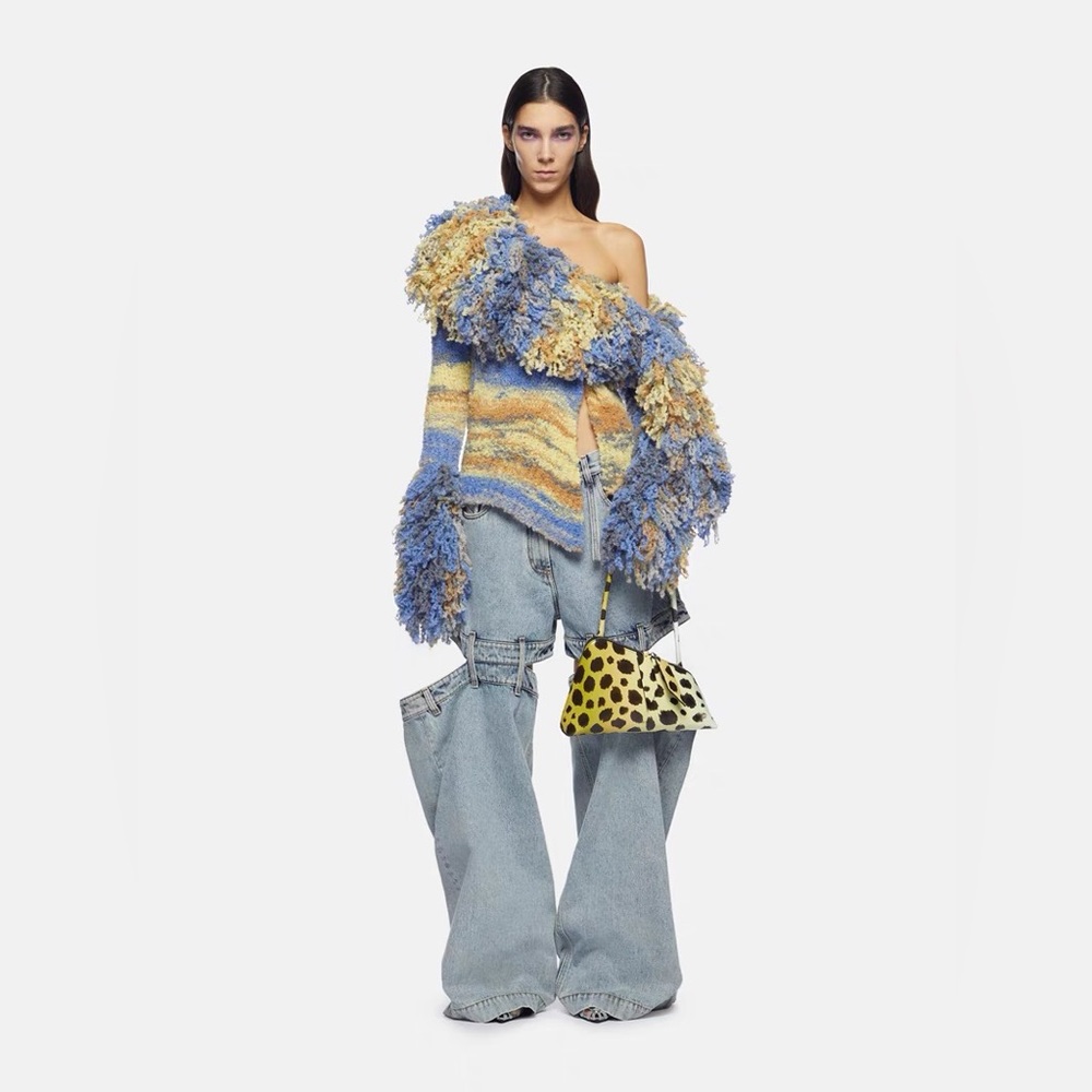 The Attico ‘Rhona’ Fringe Knit Scarf Wool Cardigan Sweater in ‘Candy’ - Size 40